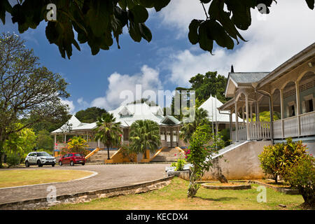 The Seychelles, Mahe, Anse aux Pins, St Roche Au Cap, Domaine Val des Pres Estate House and Petit Kaz Stock Photo