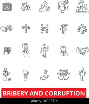 Bribery, corruption, anti-bribery, law, fraud, conflict of interest, money line icons. Editable strokes. Flat design vector illustration symbol concept. Linear signs isolated on white background Stock Vector