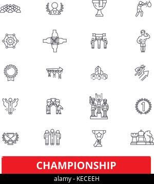 Championship, champion, winner, athlete, professional, competition, winning line icons. Editable strokes. Flat design vector illustration symbol concept. Linear signs isolated on white background Stock Vector
