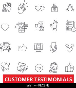 Customer testimonials, satisfaction, reviews, feedback, reaction, reputation line icons. Editable strokes. Flat design vector illustration symbol concept. Linear signs isolated on white background Stock Vector