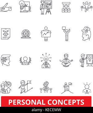 Personal concept, management, success, growth, motivation, control, leadership line icons. Editable strokes. Flat design vector illustration symbol concept. Linear signs isolated on white background Stock Vector