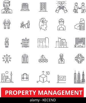 Property management, maintenance, real estate, landlord, rent line icons. Editable strokes. Flat design vector illustration symbol concept. Linear signs isolated on white background Stock Vector
