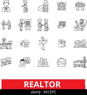 Realtor, broker, negotiator, real estate agent, representative, businessman line icons. Editable strokes. Flat design vector illustration symbol concept. Linear signs isolated on white background Stock Vector