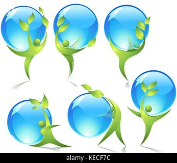Green dancers with water drops Stock Vector
