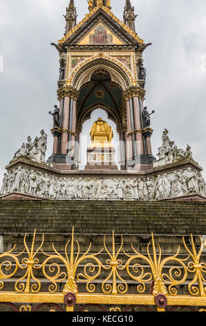 North side of the Albert Memorial - an ornate monument commemorating the death of Prince Albert in 1861. Kensington Gardens, London W2, England, UK. Stock Photo