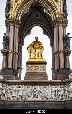 South side of the Albert Memorial - an ornate monument commemorating the death of Prince Albert in 1861. Kensington Gardens, London W2, England, UK. Stock Photo