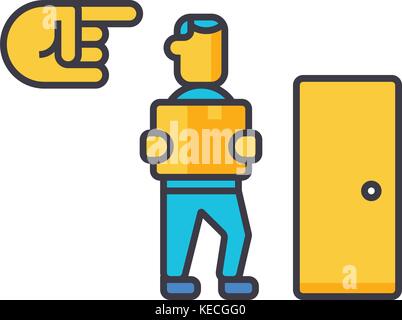 Fired, exit, dismissal flat line illustration, concept vector isolated icon  Stock Vector