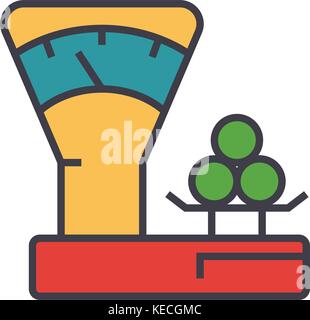 Scales counter, shop flat line illustration, concept vector isolated icon  Stock Vector