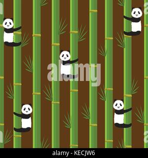 seamless pattern with a bamboo forest pandas Stock Vector