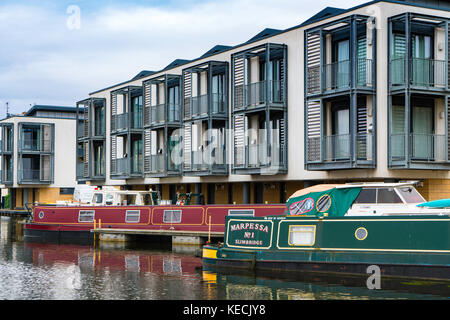 Modern apartments constructed beside Union Canal at Fountainbridge  in Edinburgh, Scotland, United Kingdom. Stock Photo