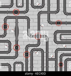 A lot of pipes on a light brick background Stock Vector