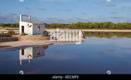 Old abandoned facilities at Salines d'en Marroig saltworks in Ses Salines Natural Park (Formentera, Balearic Islands, Mediterranean sea, Spain) Stock Photo