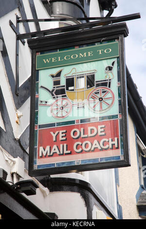 Ye Olde Mail Coach Pub Sign, Conwy; Conway; Wales; UK Stock Photo