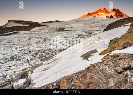 Monte Tronador massif over Castano Overa Glacier, near Refugio Otto Meiling at sunrise, Nahuel Huapi Nat. Park, Patagonia, Argentina Stock Photo