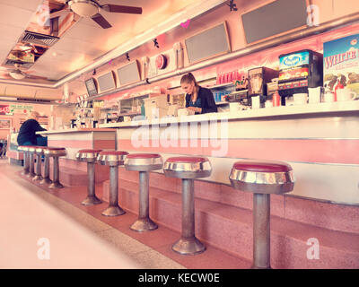 Lunch time in a 1950's American diner in New England USA Stock Photo