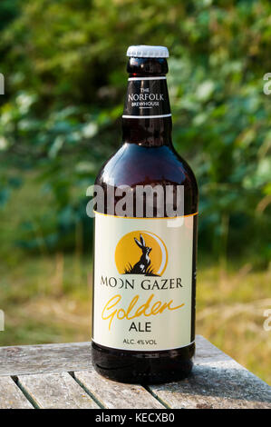 A bottle of Moon Gazer Golden Ale from the Norfolk Brewhouse. Stock Photo