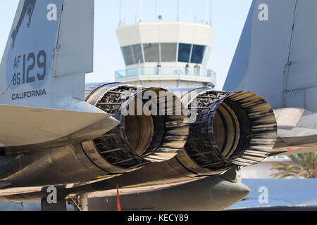 Jet engines of the F-15 Eagle aircraft at the Miramar Airshow Stock Photo