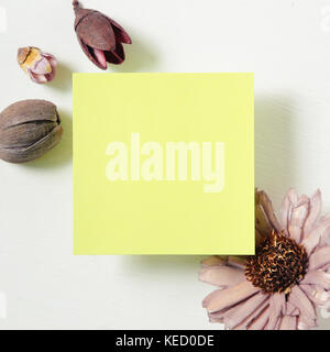 Reminder sticky notes with flower on white background Stock Photo