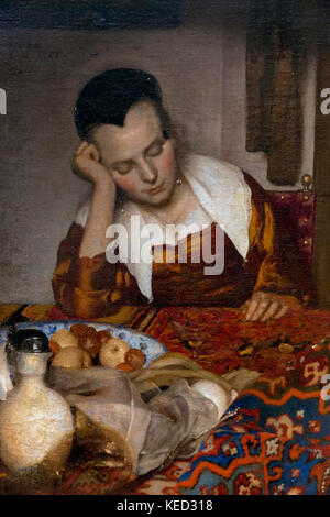 Detail, A Maid Asleep, Johannes Vermeer, circa 1656-1657, Metropolitan Museum of Art, Manhattan, New York City, USA, North America Stock Photo