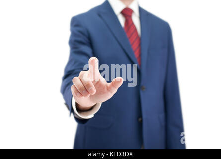 Businessman pointing or touching something isolated on white background Stock Photo