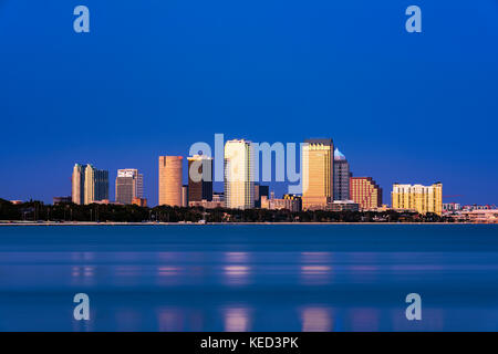 Tampa skyline across Hillsborough Bay, Tampa, Florida, USA Stock Photo