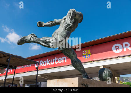 Soccer pplayer sculpture located outside of the Camp Nou stadium, Barcelona, Catalonia, Spain. Stock Photo