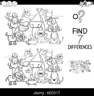 Black and White Cartoon Illustration of Finding Differences Stock ...