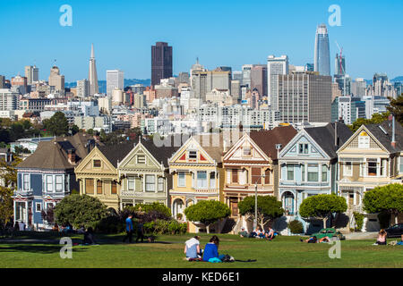 Alamo Square with the famous Painted Ladies Victorian and Edwardian houses, San Francisco, California, USA Stock Photo