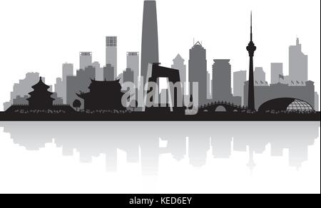 Beijing China city skyline vector silhouette illustration Stock Vector