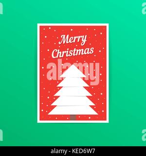 red merry christmas card with snowfall Stock Vector