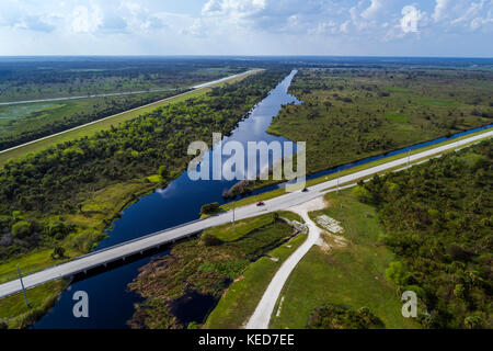 Florida Lakeport,highway Highway Route 78 bridge,water,canal,aerial overhead view,FL17092833d Stock Photo