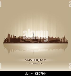 Amsterdam Netherlands city skyline vector silhouette illustration Stock Vector