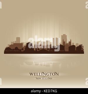 Wellington New Zealand city skyline vector silhouette illustration ...