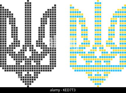 black and colored pixel art ukrainian emblem Stock Vector