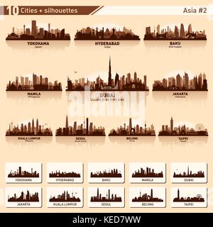 City skyline set. Asia. Vector silhouette illustration. Stock Vector