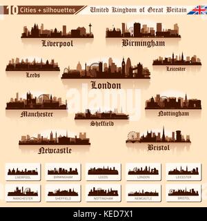 City skyline set. Great Britain. Vector silhouette illustration. Stock Vector