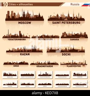 City skyline set. Russia. Vector silhouette background illustration. Stock Vector