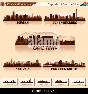 City skyline set South Africa Vector silhouette illustration. Stock Vector