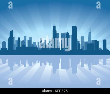 Chicago skyline with reflection in water Stock Vector