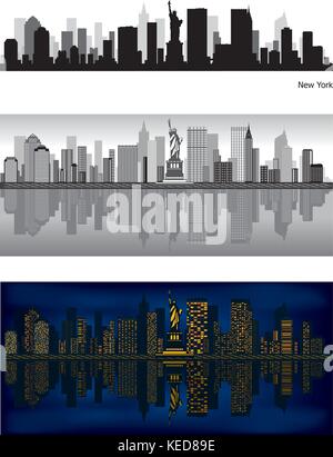 NewYork skyline with reflection in water Stock Vector