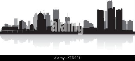 Detroit USA city skyline silhouette vector illustration Stock Vector