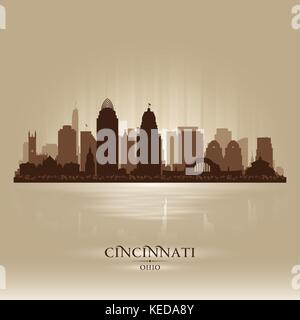 Cincinnati Ohio city skyline vector silhouette illustration Stock Vector