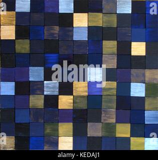 the painting was done on wood, each square is individually cut and painted as separate painting. there is game of colors which include golden squares Stock Photo