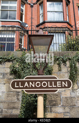 Station Platform Sign, Heritage Railway; Llangollen; Wales; UK Stock Photo