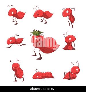 Collection of colorful vector cartoon ants. Queen and workers. Stock Vector