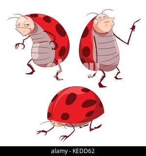 Colorful vector illustration of cartoon grumpy ladybugs Stock Vector