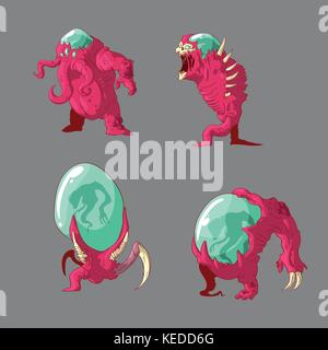 Collection of colorful vector illustrations of alien mutant monsters Stock Vector