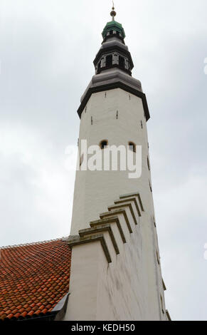 Fragment with tall town hall tower. Old Tallinn Stock Photo