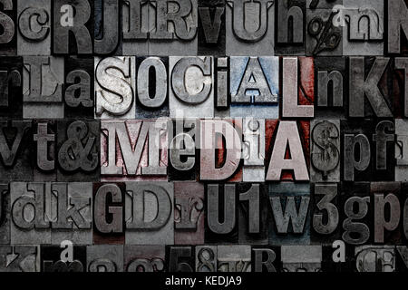 The words Social Media made from old metal letterpress letters Stock Photo
