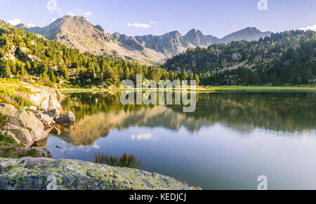 Estany Primer lake in Andorra, Pyrenees Mountains. Stock Photo
